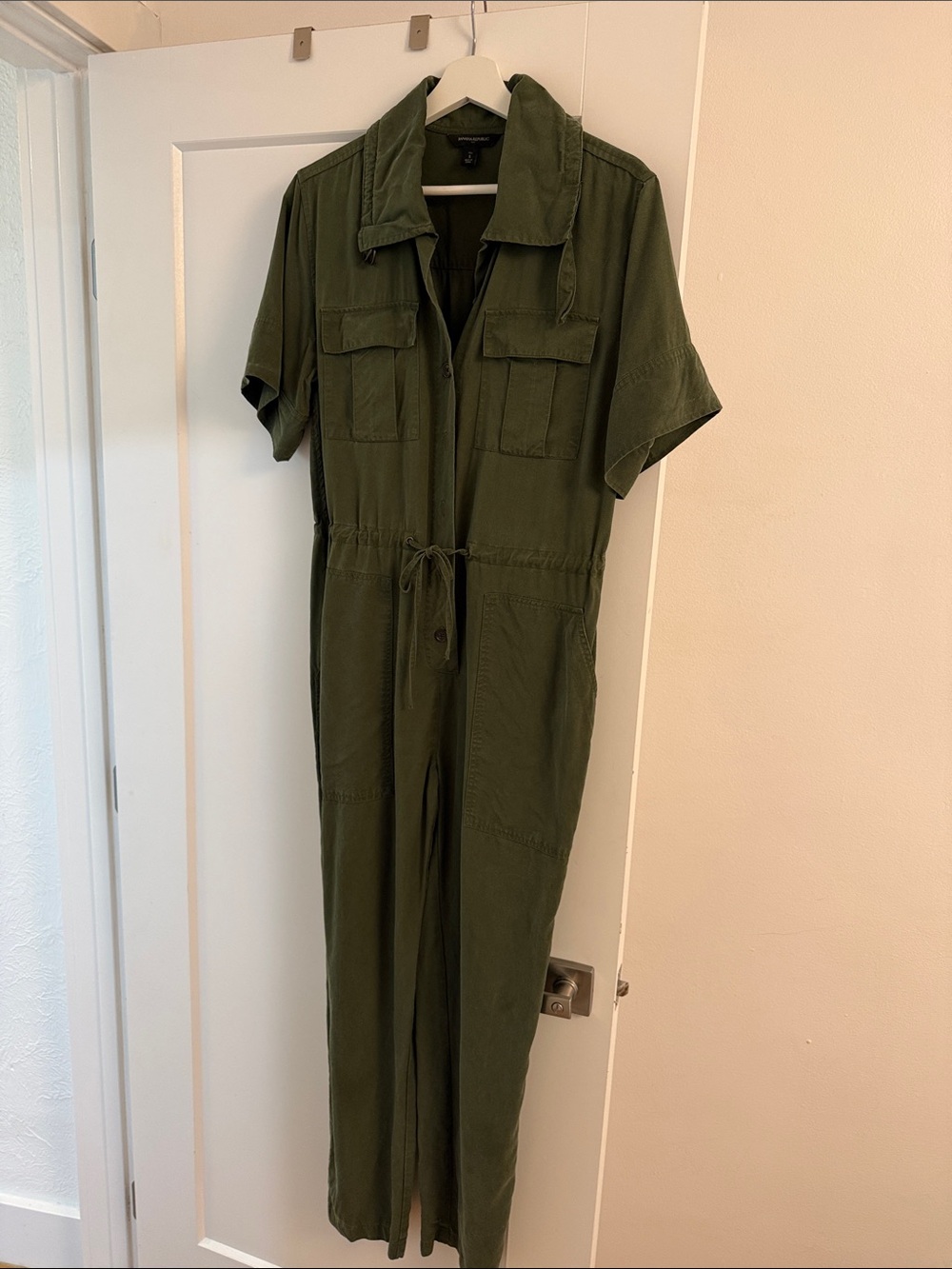 Banana Republic Olive Utility Short-Sleeve Jumpsuit